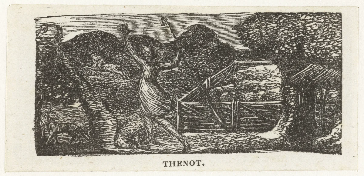De herder verjaagt de wolf by William Blake, print, 1820-1821