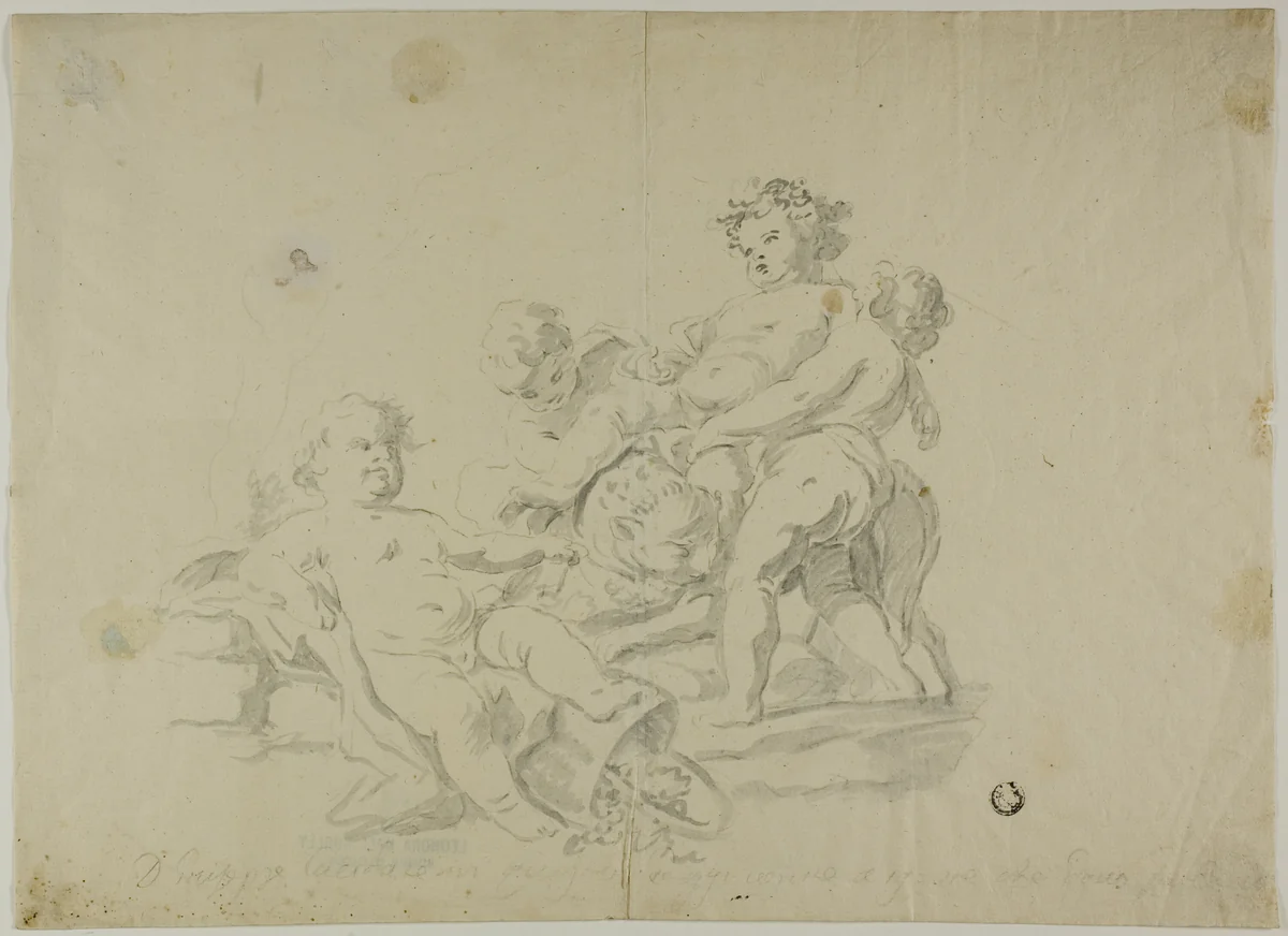 Putti Bacchanal by Carlo Amalfi, drawing, 1700-1799