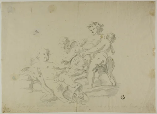 Putti Bacchanal by Carlo Amalfi, drawing, 1700-1799