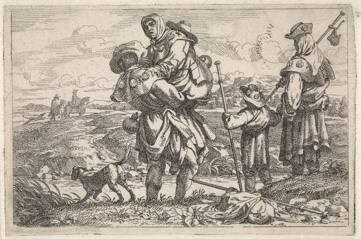 De pelgrims by Jan Baptist de Wael, print, 1642-1669