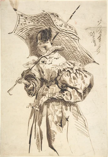 Lady with a Parasol by Achille Devéria, drawing, 1838