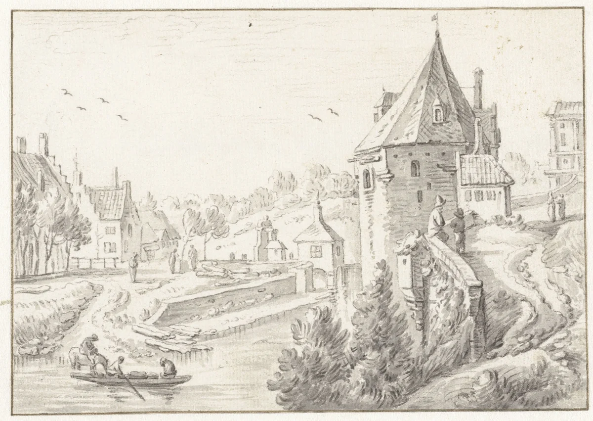 Gezicht op de toren De Hond op de stadswal van Utrecht by Herman Saftleven, drawing, 1619-1685