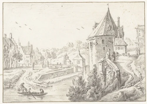 Gezicht op de toren De Hond op de stadswal van Utrecht by Herman Saftleven, drawing, 1619-1685