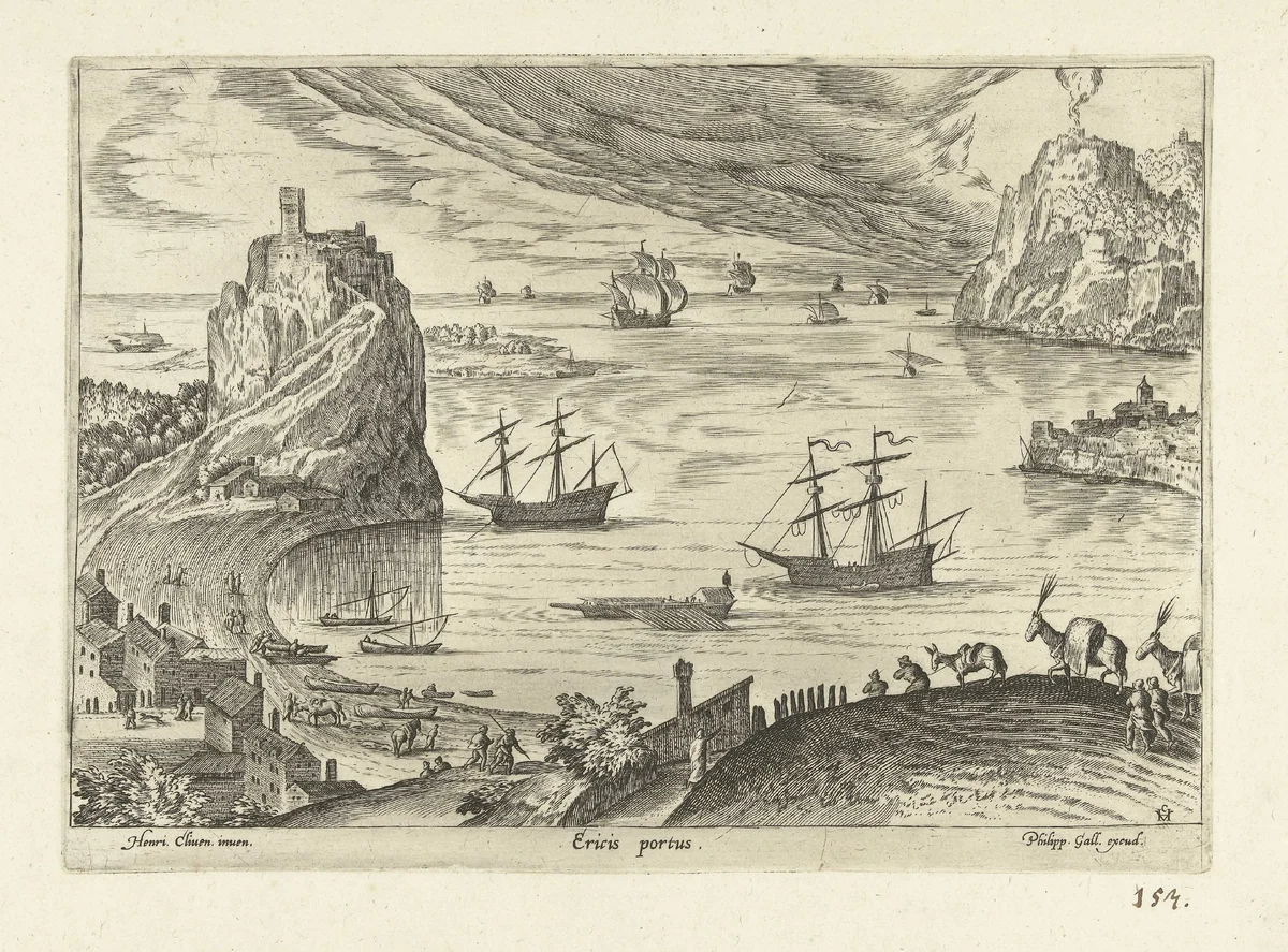 Gezicht op de haven van Lerici by anonymous, print, 1585