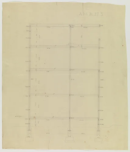 Weissenhof Apartment House, "The Dwelling" Exhibition, Stuttgart, Germany (Section, framing system and footings) by Ludwig Mies van der Rohe, mies van der rohe archive, 1926
