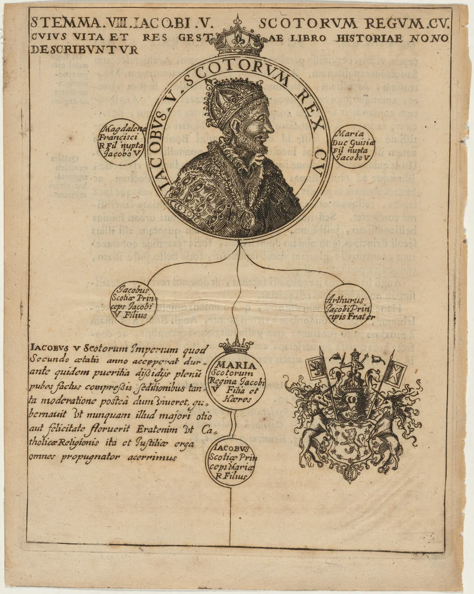 James V of Scotland with Geneology by Unknown 19th Century, print, 1675