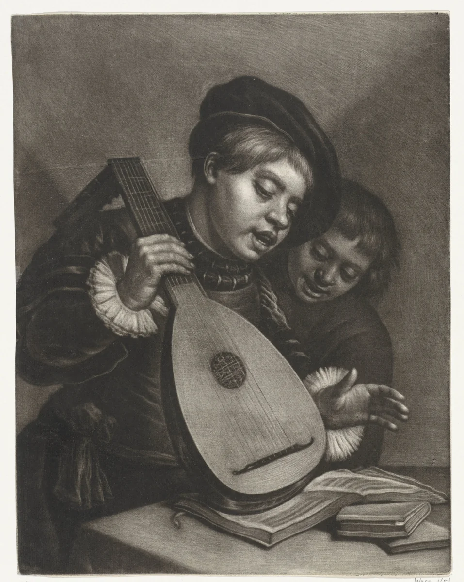 Twee zingende jongens by Wallerant Vaillant, print, 1658-1677