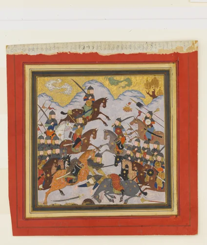 "Rustam Seizes Afrasiyab by the Girdle and Lifts him from the Saddle", Folio from a Shahnama (Book of Kings) by Abu'l Qasim Firdausi, manuscript, 1405-1465