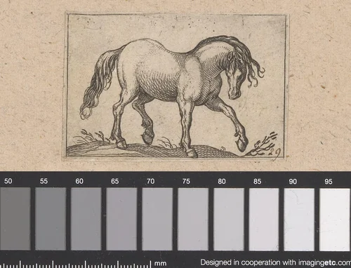 Paard naar rechts lopend by Antonio Tempesta, print, 1565-1630