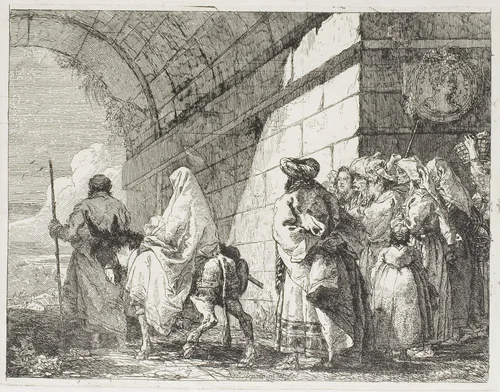 The Holy Family Leaving by a City Gate, plate seven from The Flight into Egypt by Giovanni Domenico Tiepolo, print, 1753