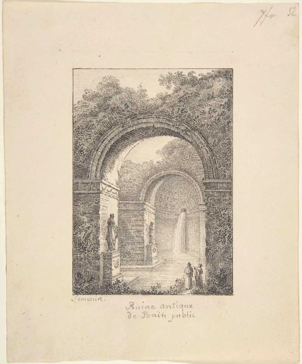 Classical Ruins: A Public Bath by Joseph Lemercier, drawing, 1800-1900