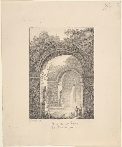 Classical Ruins: A Public Bath by Joseph Lemercier, drawing, 1800-1900