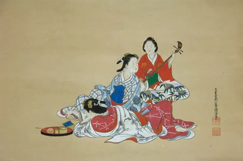 Three Beauties by Nishikawa Sukenobu (西川祐信), painting, 1700-1750