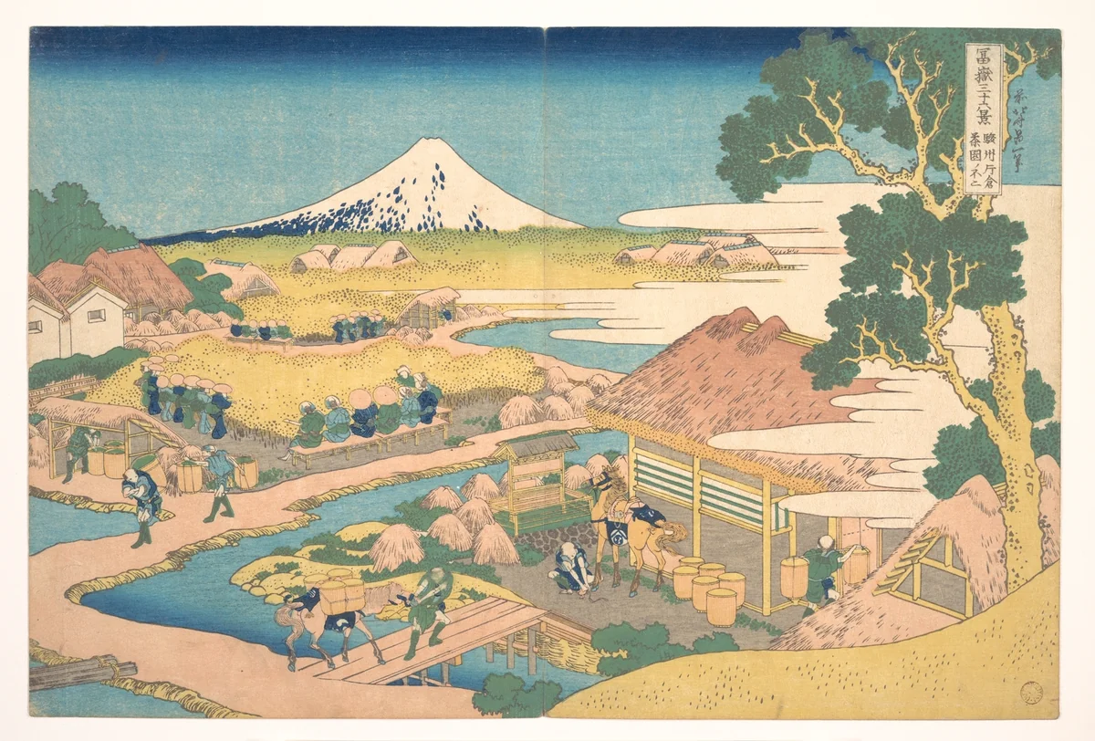 Fuji from the Katakura Tea Fields in Suruga (Sunshū Katakura chaen no Fuji), from the series Thirty-six Views of Mount Fuji (Fugaku sanjūrokkei) by Katsushika Hokusai (葛飾 北斎), print, 1820-1842