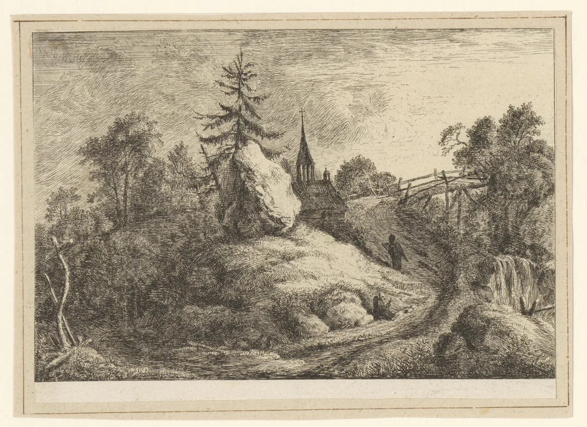 Landschap met kapel by J. Roemer, print, 1600-1699