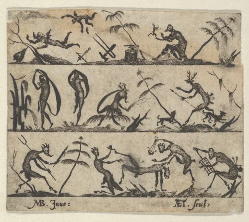 Blackwork Design for Goldsmithwork with Satyrs and Meanads by Andreas Gentzsch, print, 1616