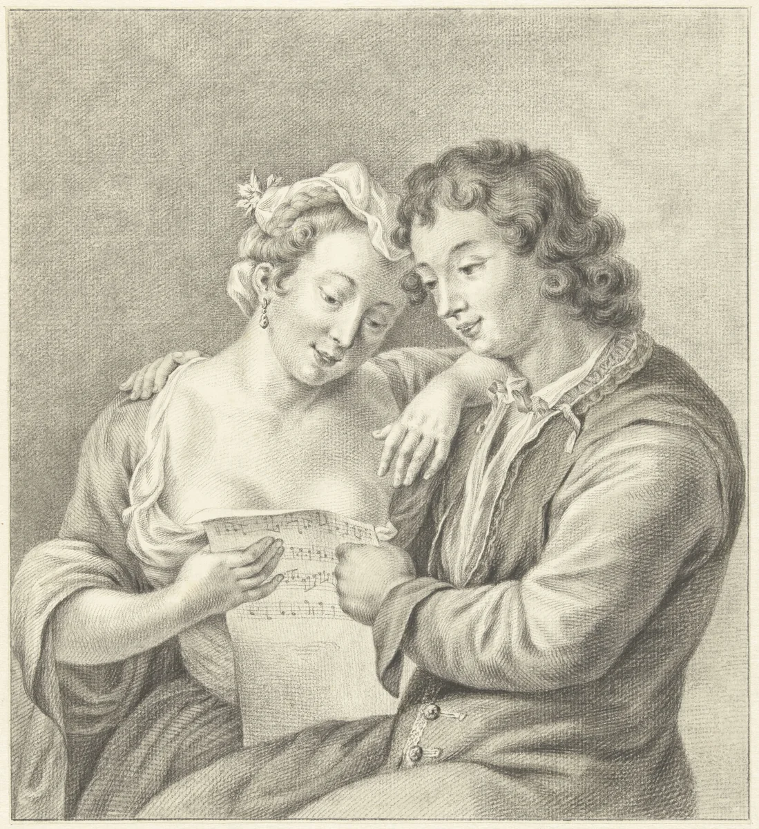 Zingend paar by Abraham Delfos, drawing, 1741-1820