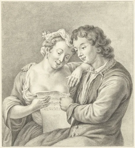 Zingend paar by Abraham Delfos, drawing, 1741-1820
