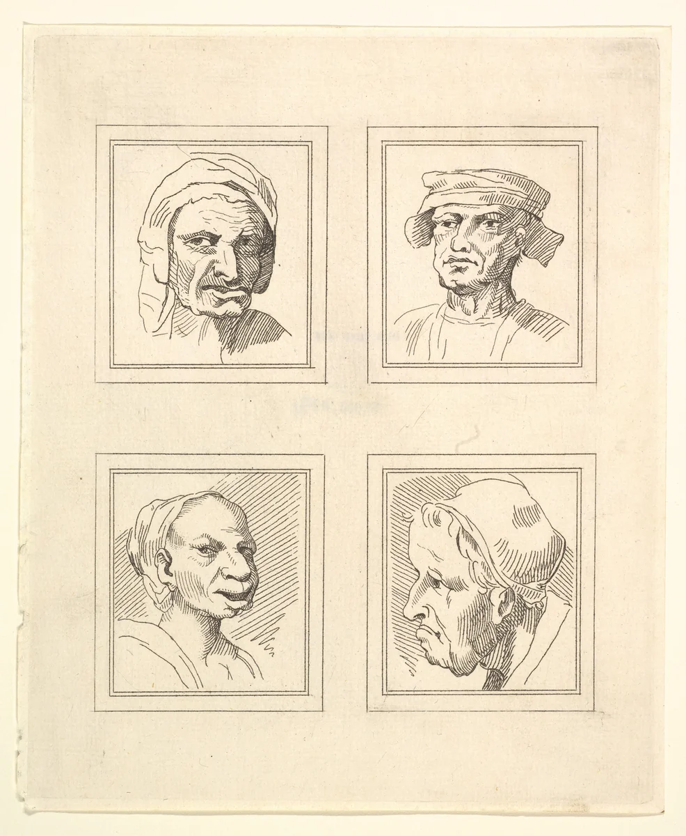 Four Heads (from Characaturas by Leonardo da Vinci, from Drawings by Wincelslaus Hollar, out of the Portland Museum) by Wenceslaus Hollar, print, 1786