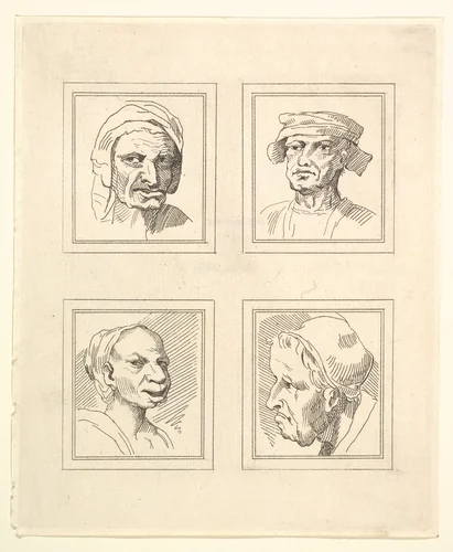 Four Heads (from Characaturas by Leonardo da Vinci, from Drawings by Wincelslaus Hollar, out of the Portland Museum) by Wenceslaus Hollar, print, 1786