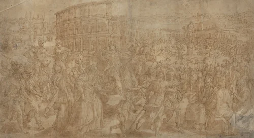 A Roman Triumph by Maarten de Vos, drawing, 1532-1603
