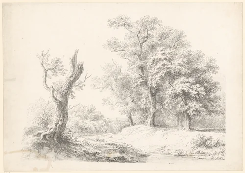 Boslandschap met links een afgebroken boom by Joseph Mössmer, print, 1818-1821
