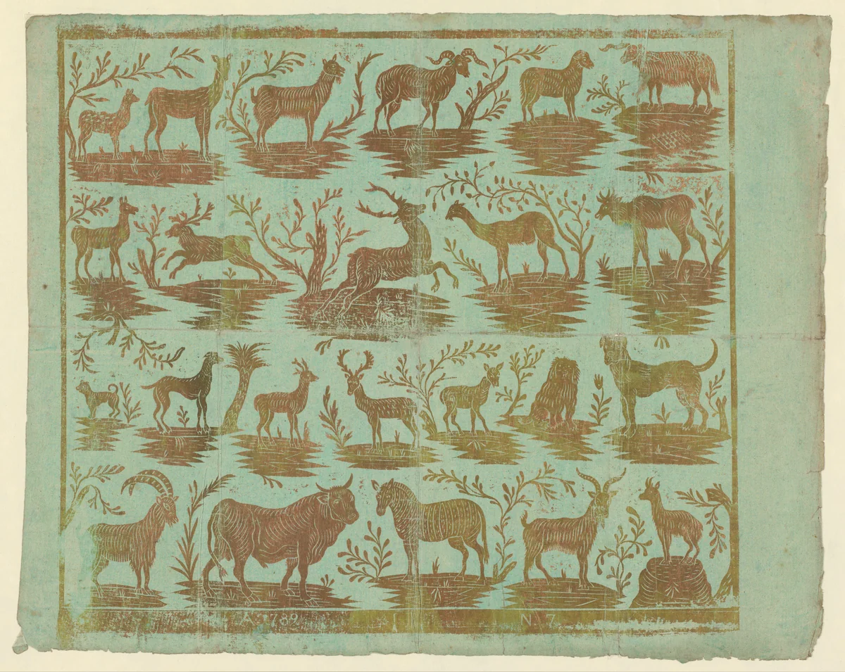 Blad met 23 dieren in vier rijen by anonymous, other, 1789