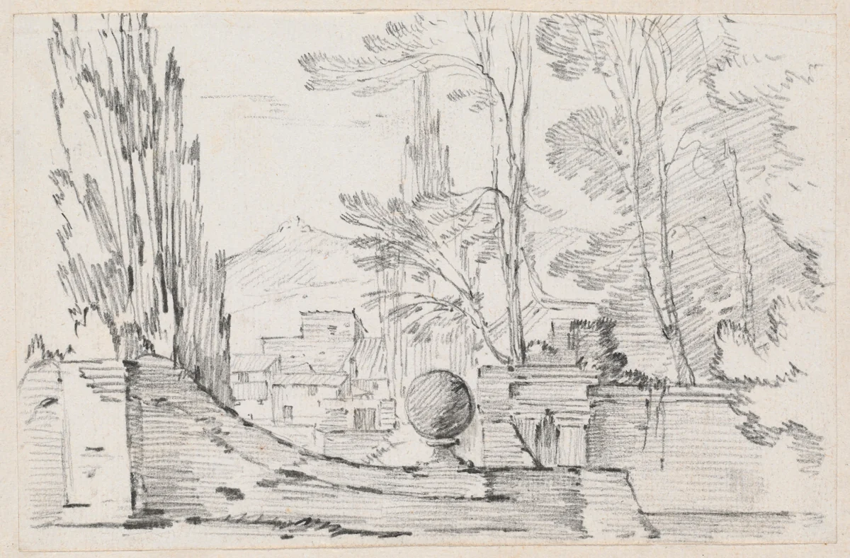 View across the Wall of an Italian Garden by Joseph-Marie Vien, drawing, 1744-1750