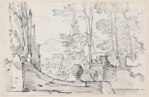 View across the Wall of an Italian Garden by Joseph-Marie Vien, drawing, 1744-1750