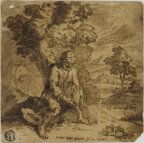Seated Man Scratching His Leg by Adam Elsheimer, drawing, 1598-1635