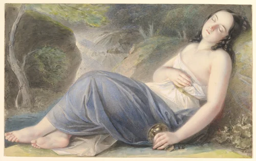 Psyche Asleep in a Landscape by Karl Agricola, drawing, 1837