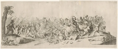 Gevecht tussen ruiters en voetvolk by Willem Basse, print, 1633-1672