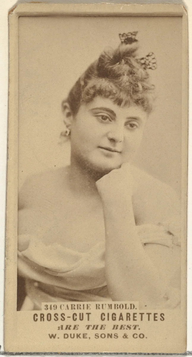 Card Number 349, Carrie Rumbold, from the Actors and Actresses series (N145-3) issued by Duke Sons & Co. to promote Cross Cut Cigarettes by W. Duke, Sons & Co., photograph, 1880-1889