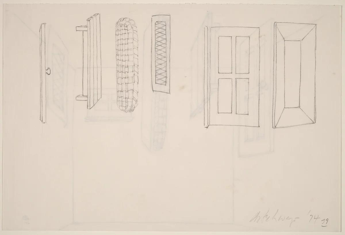 Basket, Table, Door, Window, Mirror, Rug #40 [verso] by Richard Artschwager, drawing, 1974