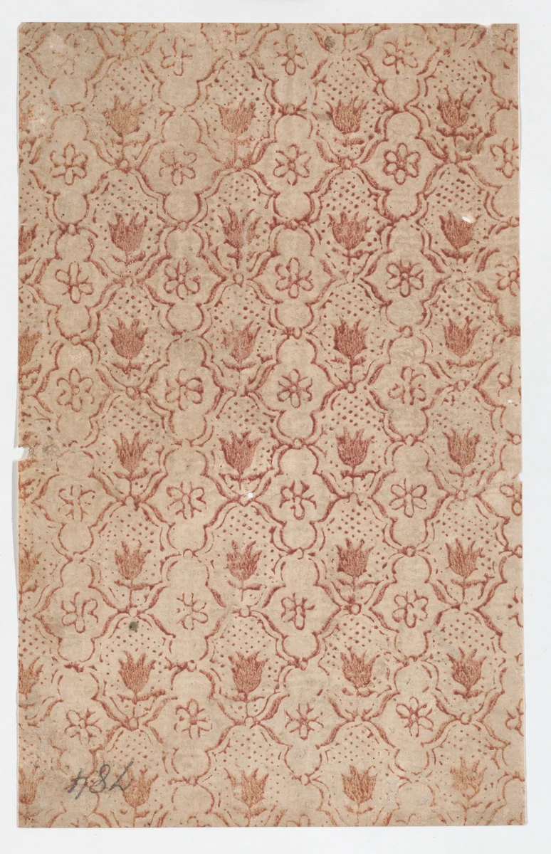 Sheet with overall lattice pattern with flowers by anonymous, print, 1800-1900