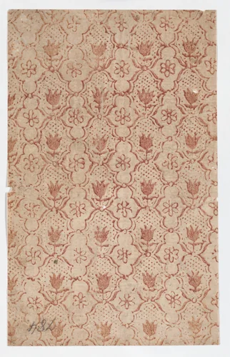 Sheet with overall lattice pattern with flowers by anonymous, print, 1800-1900