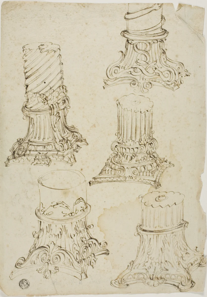 Sketches of Corinthian Capitals by Giovanni Paolo Pannini, drawing, 1600-1699