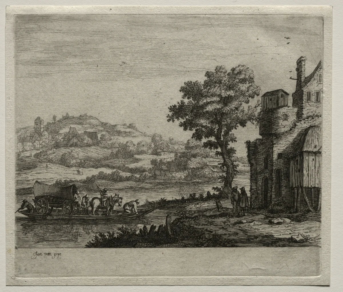 The Ferry Boat by Jan van Goyen, print, 1645-1655