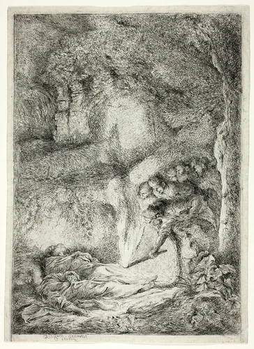 The Bodies of Saints Peter and Paul Hidden in the Catacombs by Giovanni Benedetto Castiglione, print, 1647-1651