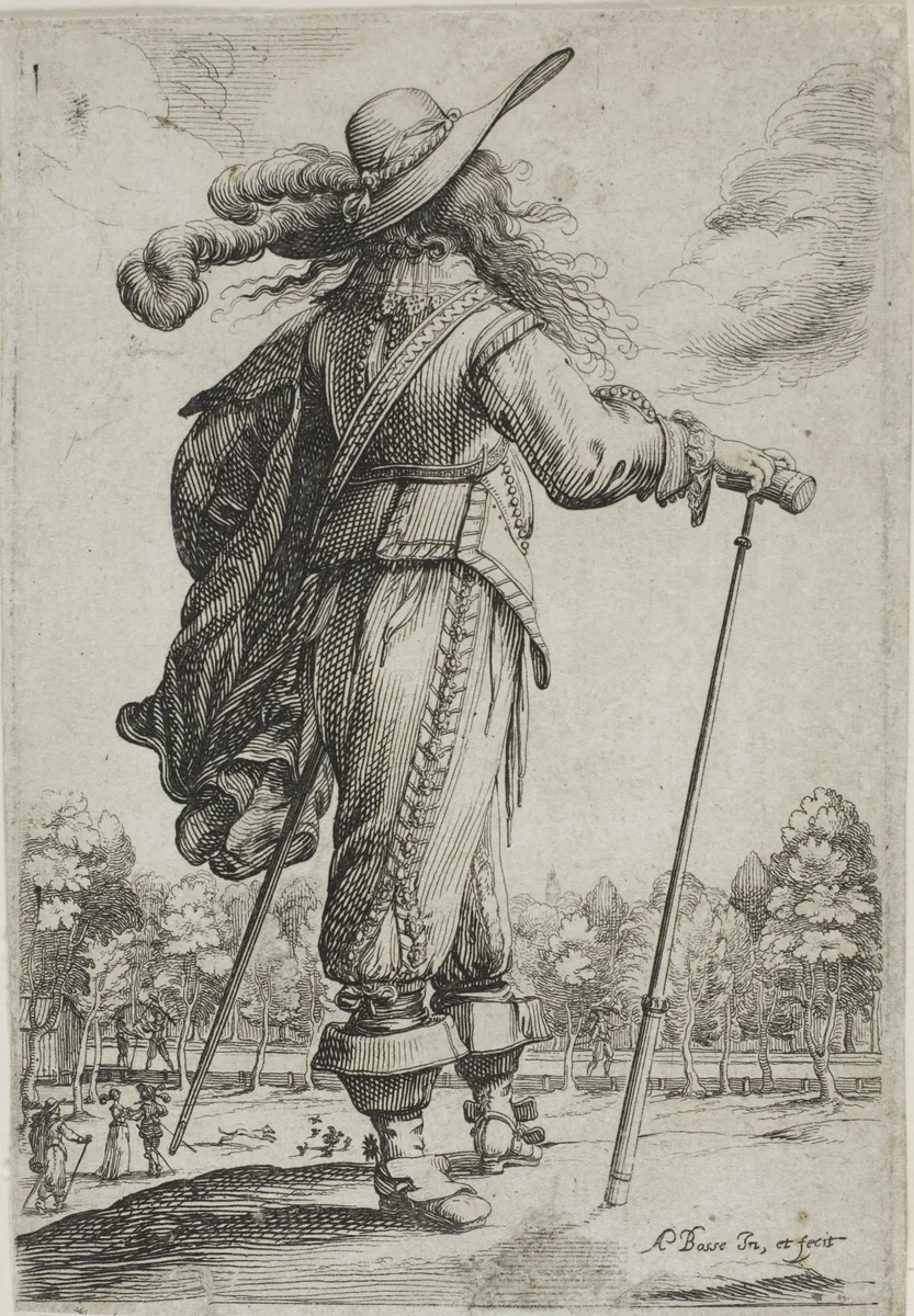 Man with a Cane, seen from behind, from The Garden of French Nobility by Abraham Bosse, print, 1629