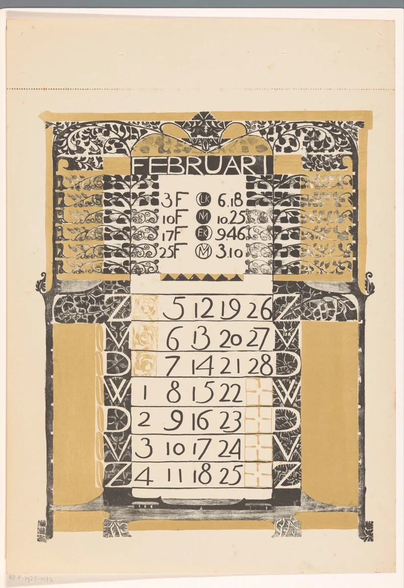 Kalenderblad februari 1899 by Carel Adolph Lion Cachet, print, 1899