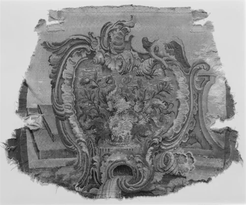 Rocaille cartouches with flowers by Pierre Edmé Babel, textile, 1730-1755