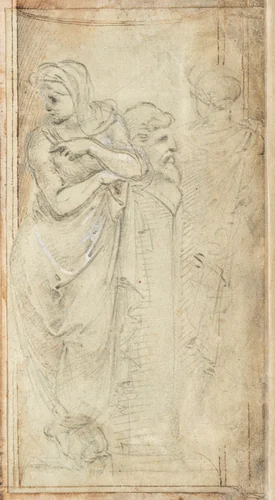 Two Draped Women Standing on Either Side of a Herm by Filippino Lippi, drawing, 1488-1493