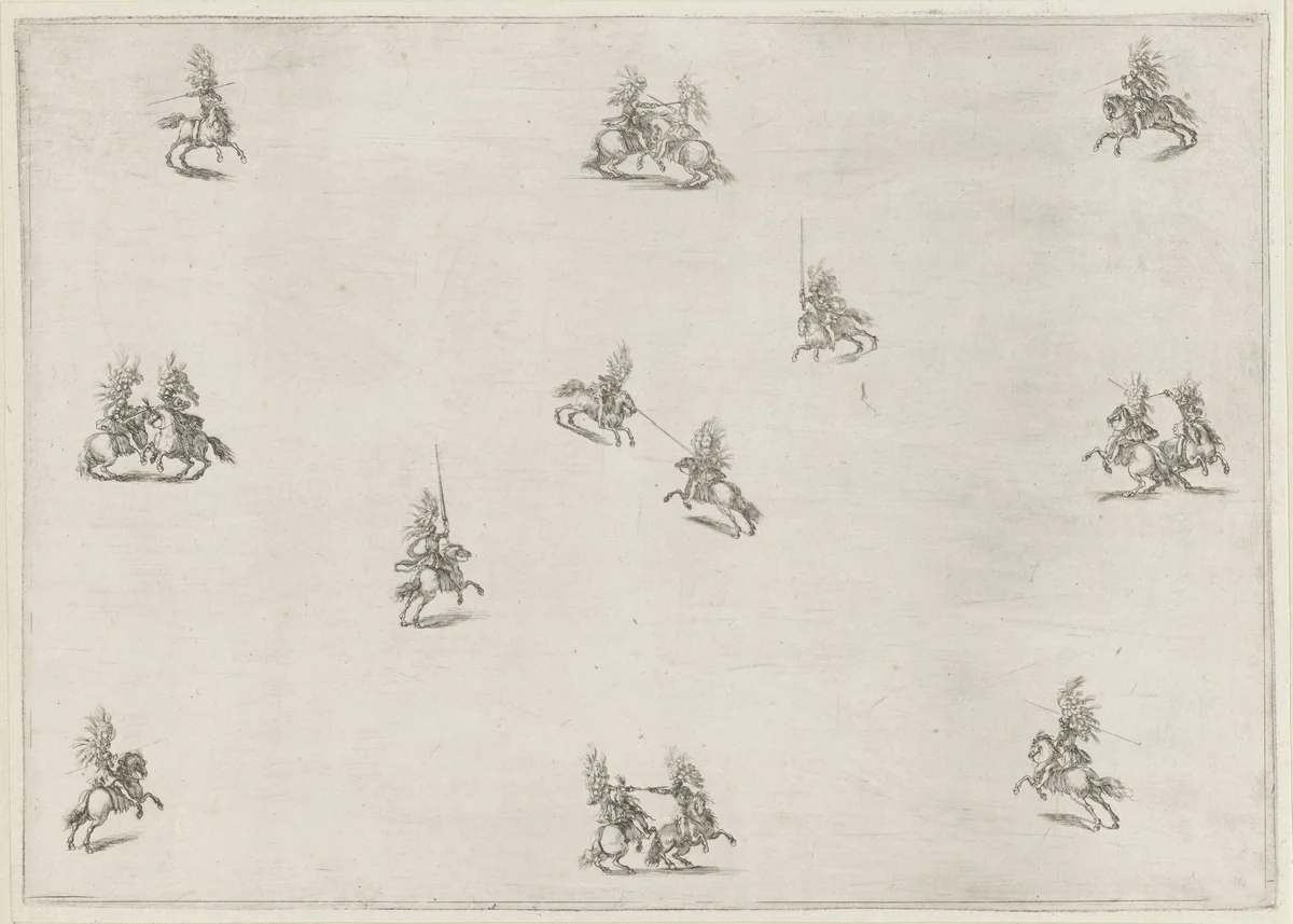 Zestien ruiters met lansen by Stefano della Bella, print, 1652