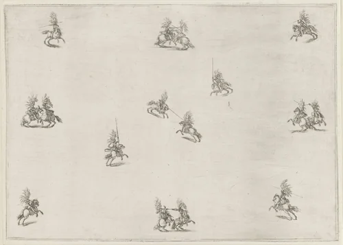 Zestien ruiters met lansen by Stefano della Bella, print, 1652