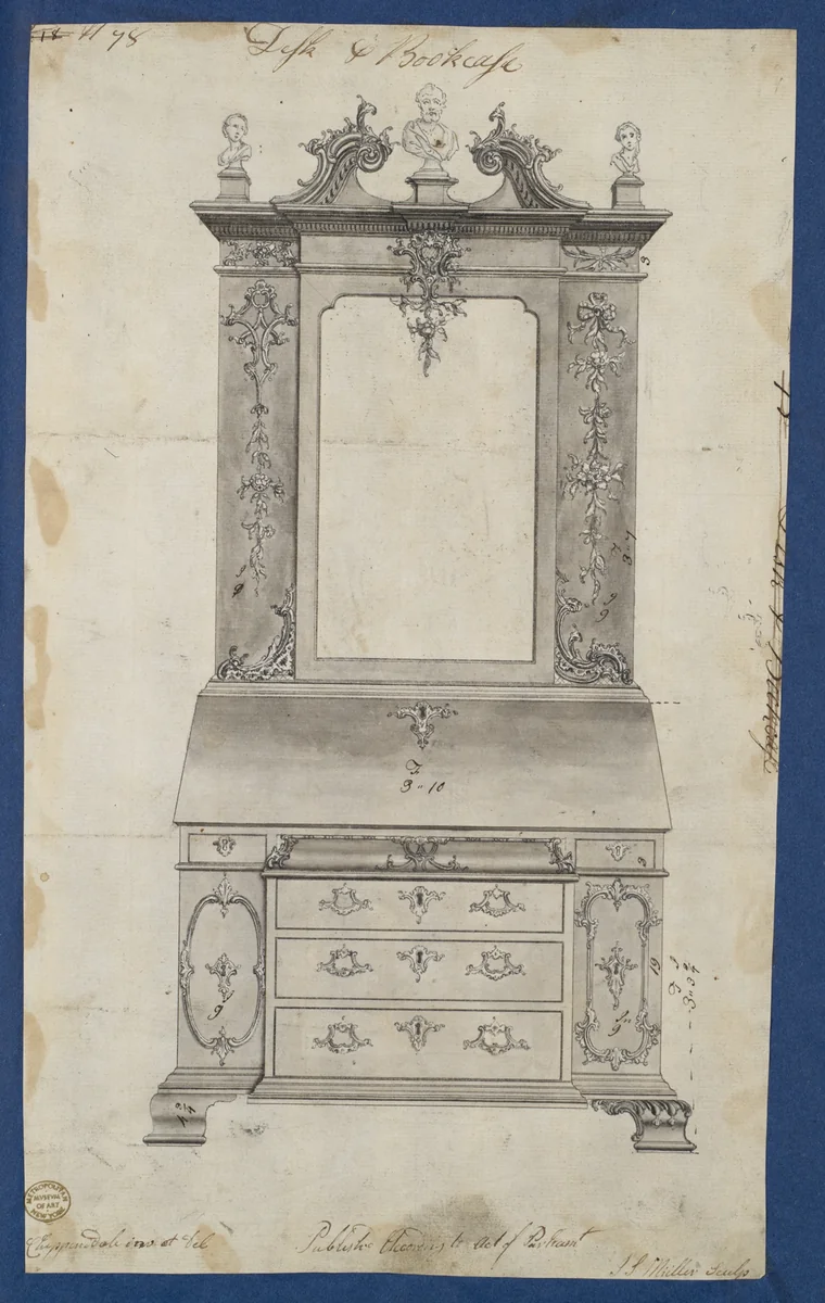 Desk and Bookcase, from Chippendale Drawings, Vol. II by Thomas Chippendale, drawing, 1754