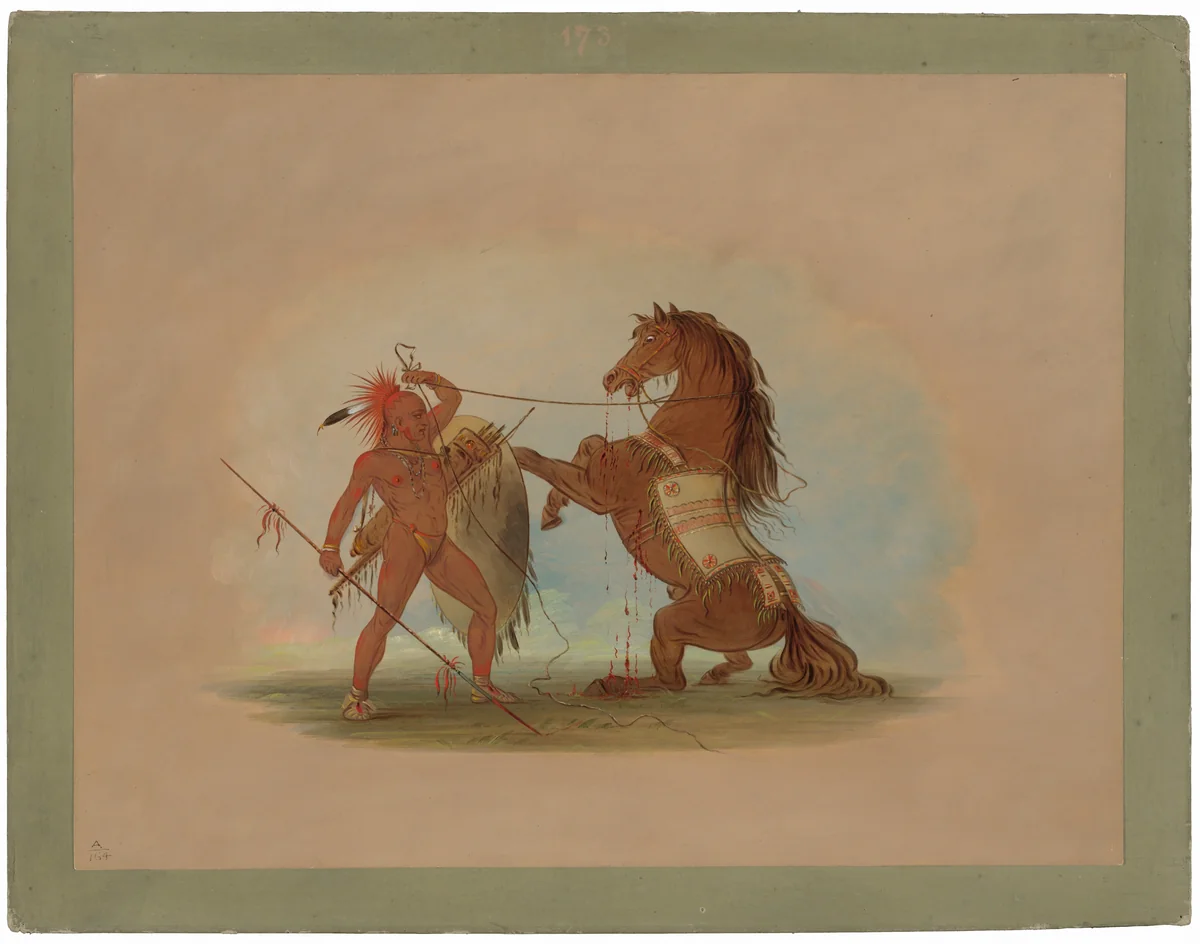 A Pawnee Warrior Sacrificing His Favorite Horse by George Catlin, painting, 1861-1869