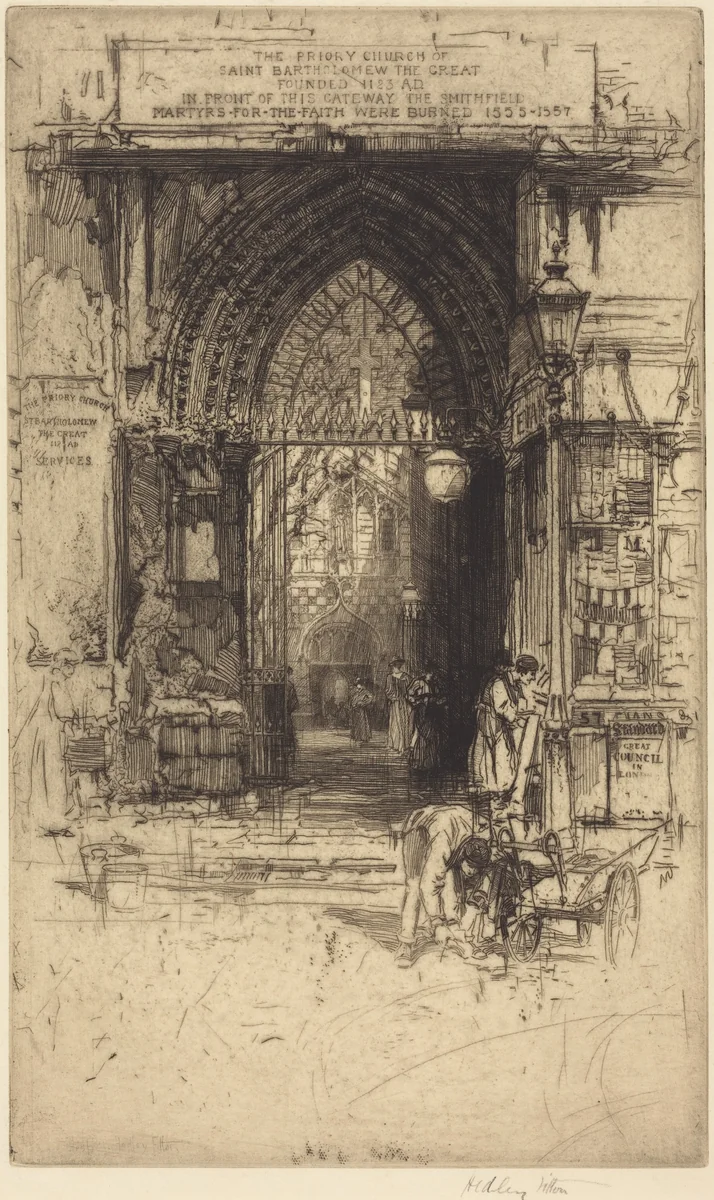 Saint Bartholomew the Great, Smithfield by Hedley Fitton, print, 1909