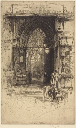 Saint Bartholomew the Great, Smithfield by Hedley Fitton, print, 1909