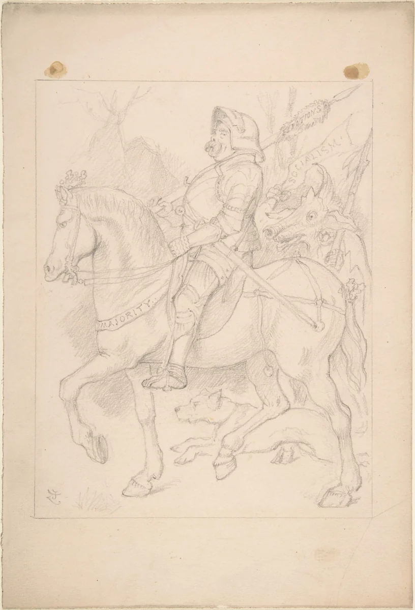 The Knight and His Companion by John Tenniel, drawing, 1887